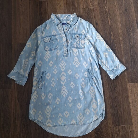 💙 Simply Styled Aztec Print Soft Denim Look Shirt Dress 100% Tencel Size L - Picture 9 of 9